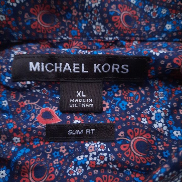 Michael Kors Paisley Floral Blue Shirt Men's XL Slim Fit Retro Look Long Sleeve - Picture 7 of 7